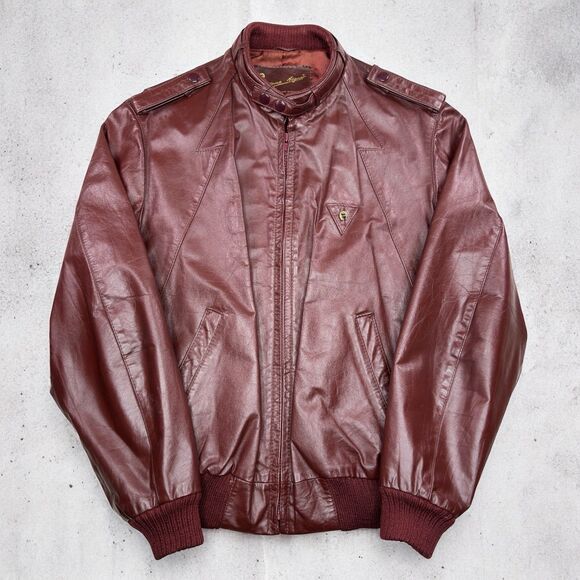 Vintage Etienne Aigner Leather Bomber Jacket Burgundy Sz 42 Made in Hong Kong - Picture 1 of 16